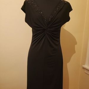 London Times- V-neck Black dress for women